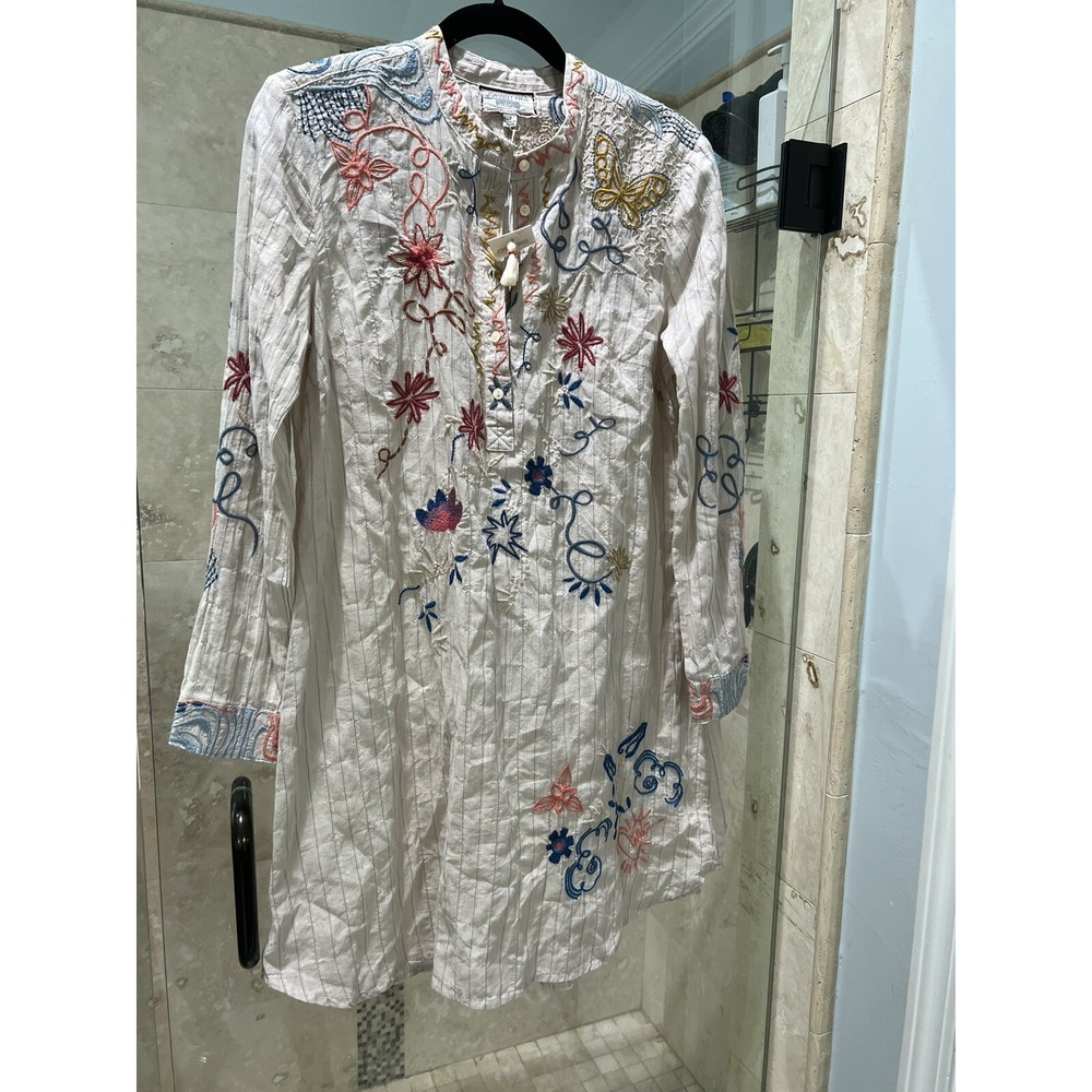 Johnny Was Workshop Carmen Henley Tunic Mini Dress Small NWT$225 Natural Eagle